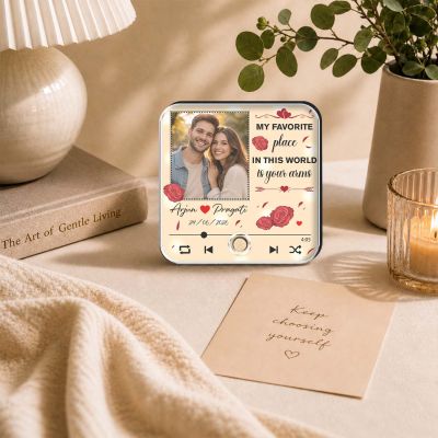 Personalized My Favorite Place is Your Arms Quote Printed Musical Fridge Magnet Anniversary & Birthday Gifts for Boyfriend Girlfriend Husband Wife | Music Player Style Keepsake Frame